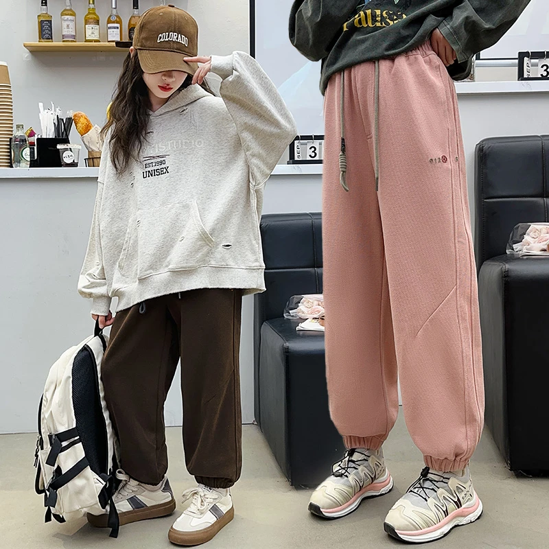 女童裤子春秋外穿2024新款中大童卫裤宽松束脚长裤秋季儿童运动裤