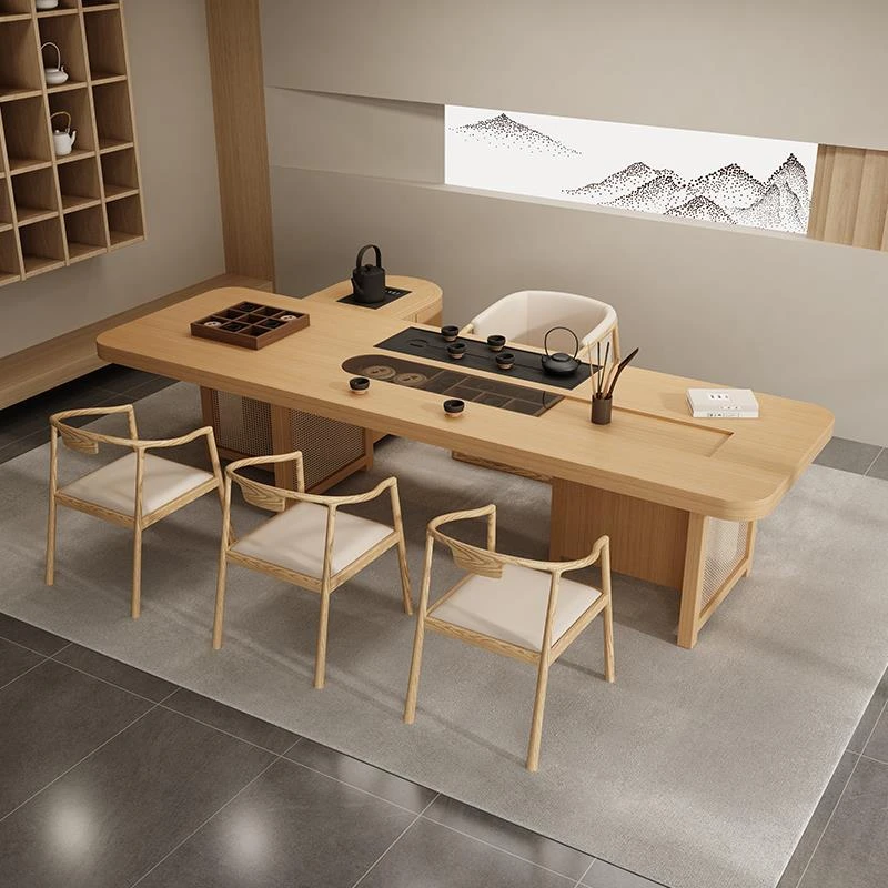 新中式禅意茶桌椅组合会所办公茶室功夫泡茶台家用实木大板茶桌椅