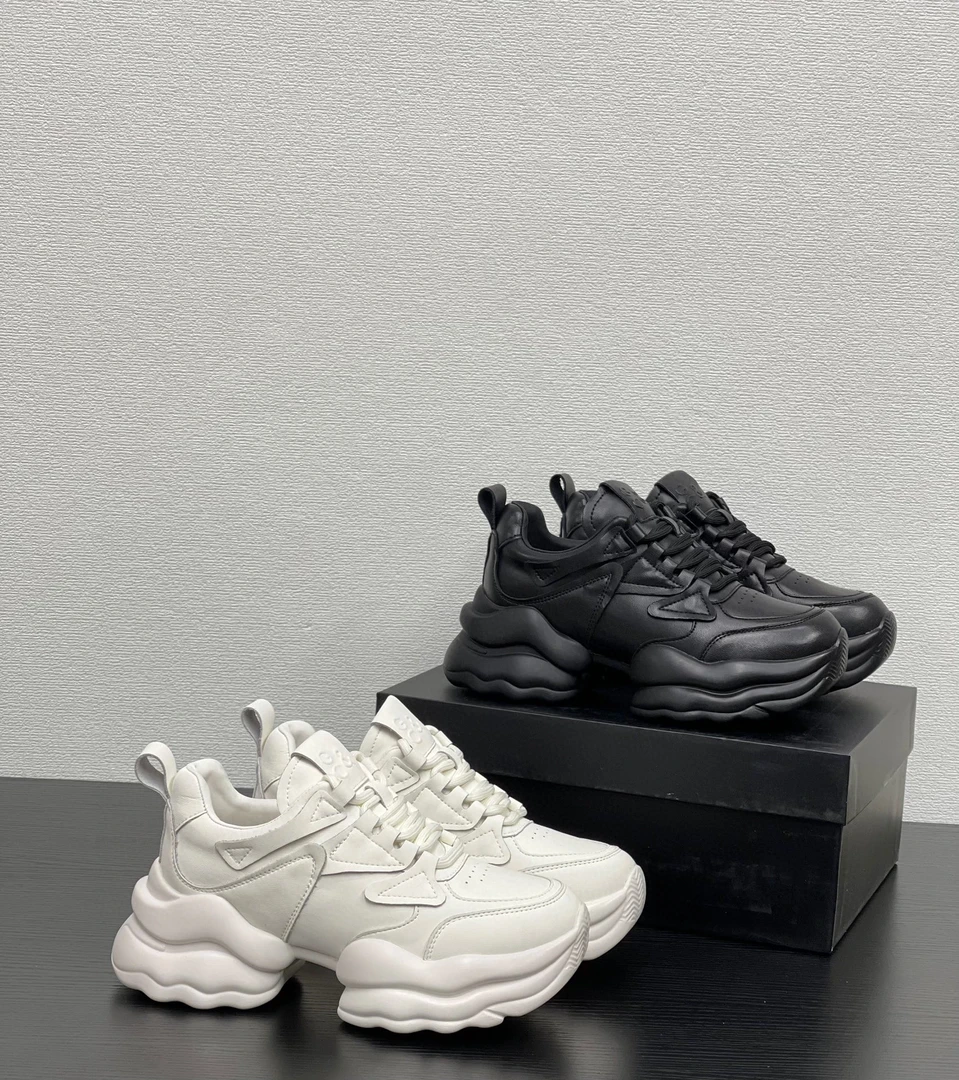 头层牛皮厚底增高休闲运动小白鞋女款老爹鞋