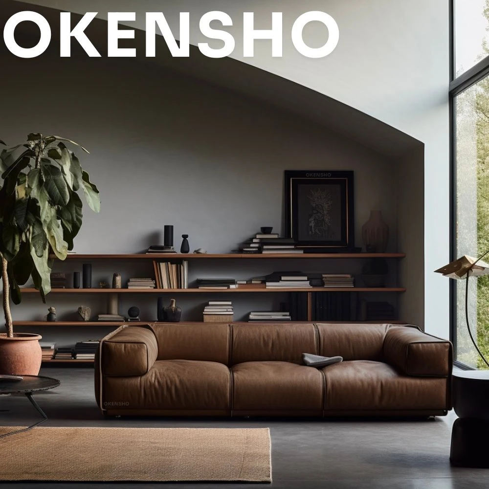 OKENSHO原创沙包沙发中古风沙发苯胺全真皮头层牛皮客厅沙发推荐