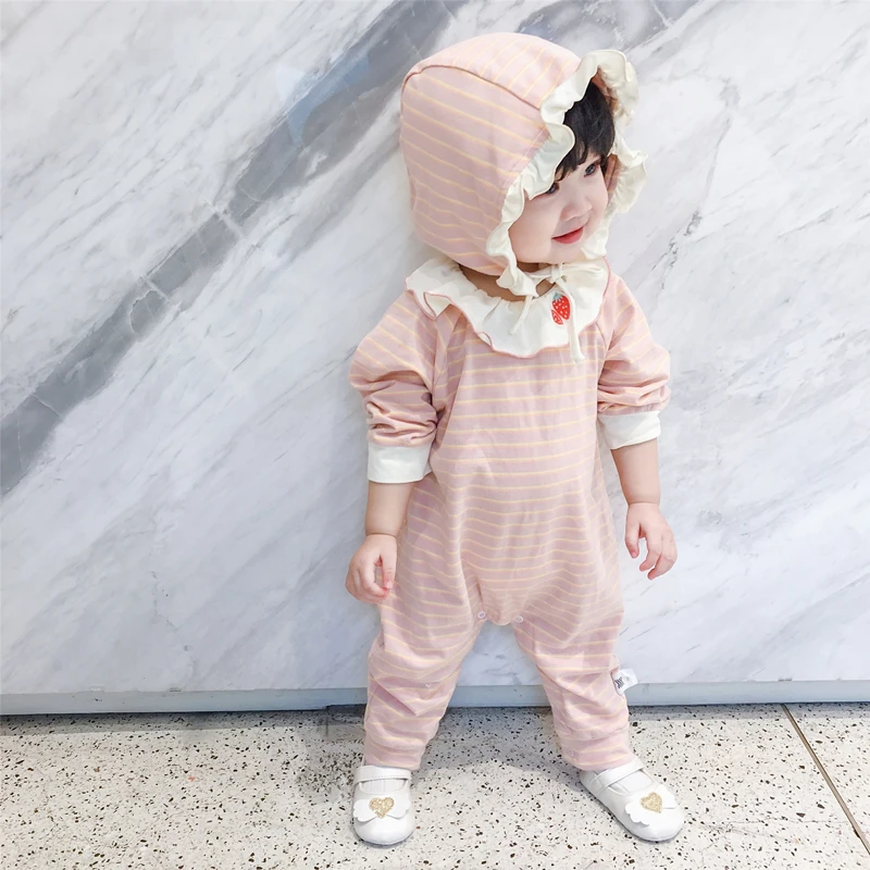 1172韩版婴儿哈衣春装女宝宝条纹公主连体衣外出服