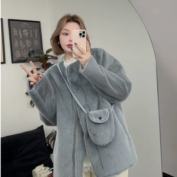 【瘦瘦】夹心奶熊-秋冬三色拉链圆领小米Diao环保草草毛外套S01129