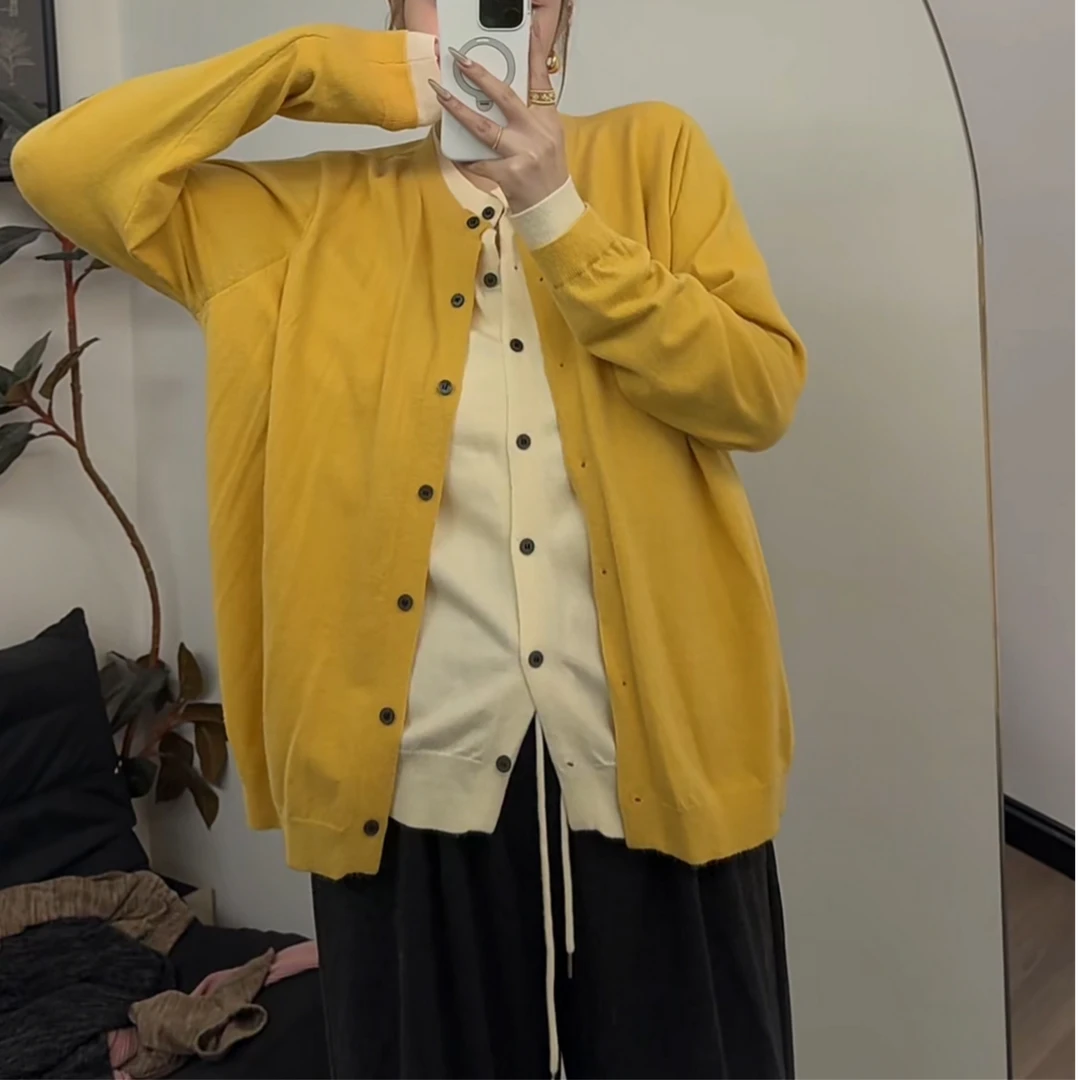 【瘦瘦】月亮海-秋冬新款撞色假两件针织开衫韩系百搭上衣S0915