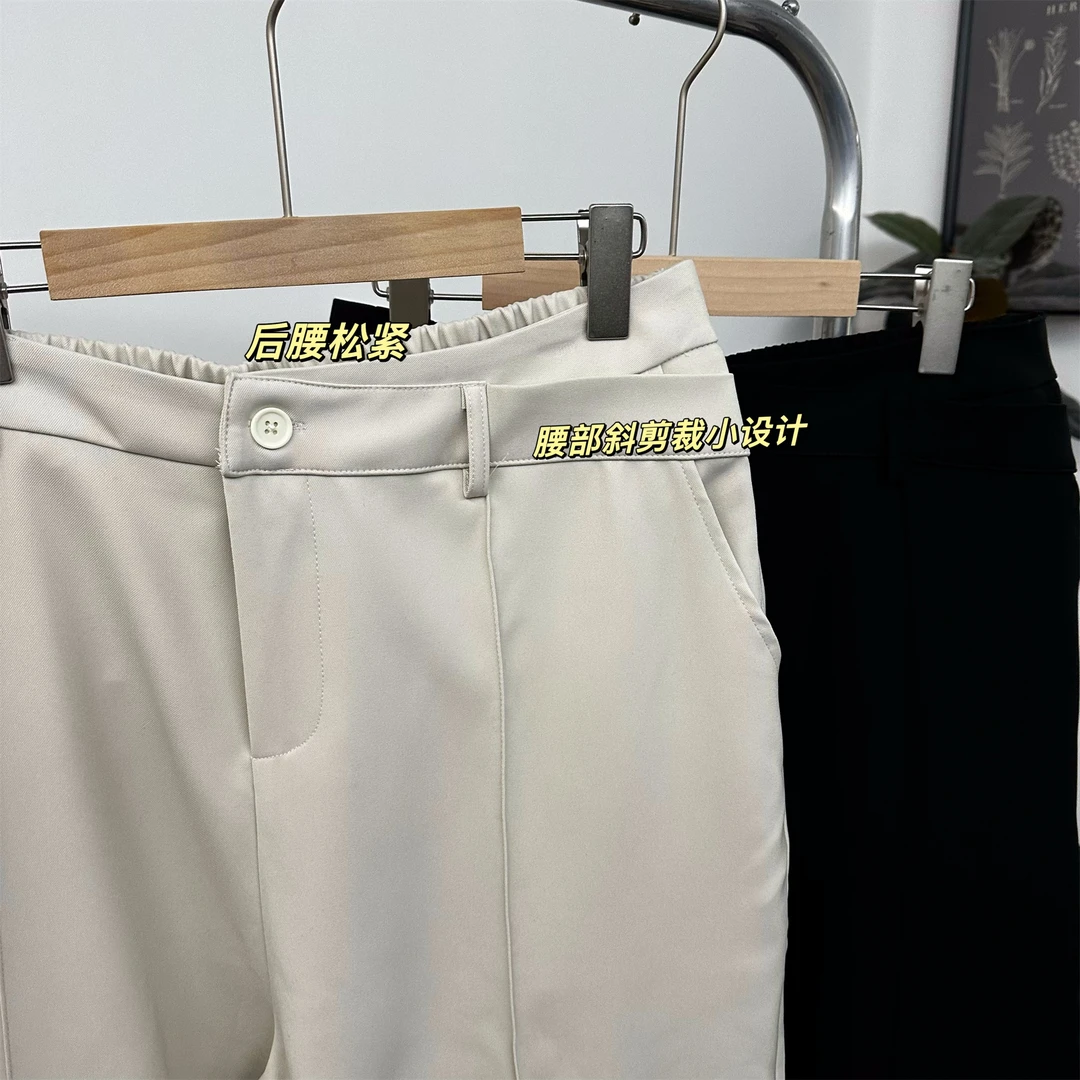 【瘦瘦】中缝窄版直筒西装裤女高腰显瘦宽松阔腿长裤后松紧腰S0771