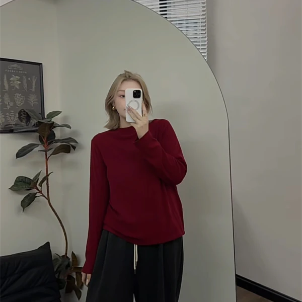 【瘦瘦】五色慕斯绒打底-女秋冬显瘦内搭打底衫纯色长袖上衣S0862