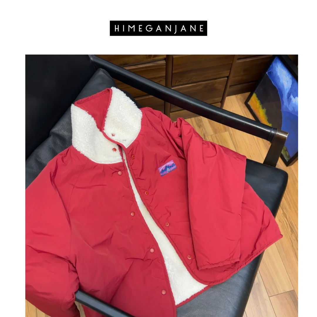 HIMEGANJANE "你好2024"红色羊羔绒双面穿保暖立领外套3781