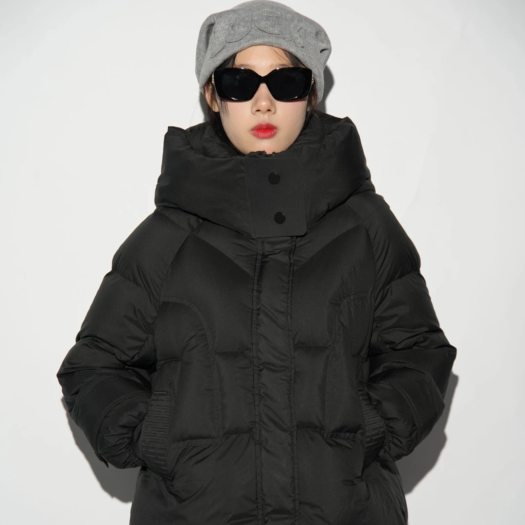 X519时尚休闲中长款羽绒服韩版加厚保暖中冬季连帽百搭女款宽松