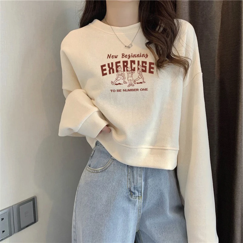 重磅棉圆领短款卫衣女小个子春秋2025新款宽松学院风长袖上衣ins