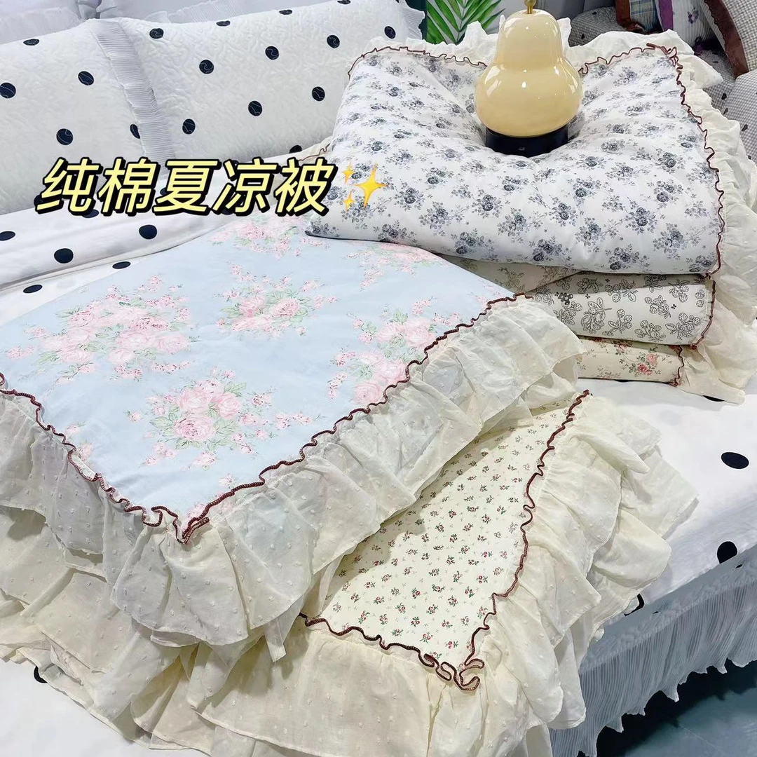 法式纯棉夏凉被200*230双人空调被纯棉碎花薄被可水洗
