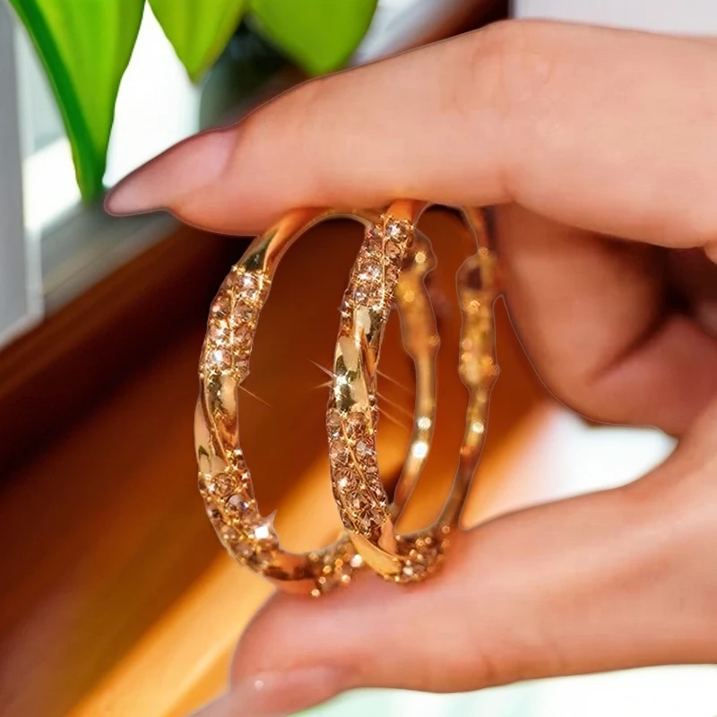 锌合金耳饰 满钻大圈圈高级感耳圈轻奢2024年新款时尚气质圆圈