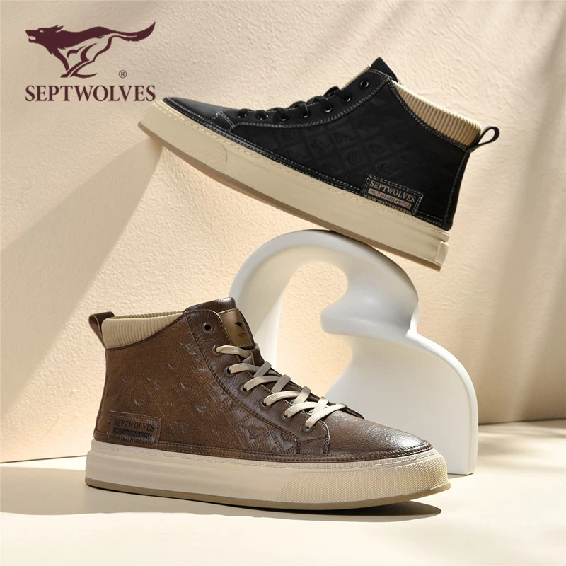 七匹狼休闲鞋男款潮流百搭板鞋秋季新款男士原创设计感中帮增高鞋