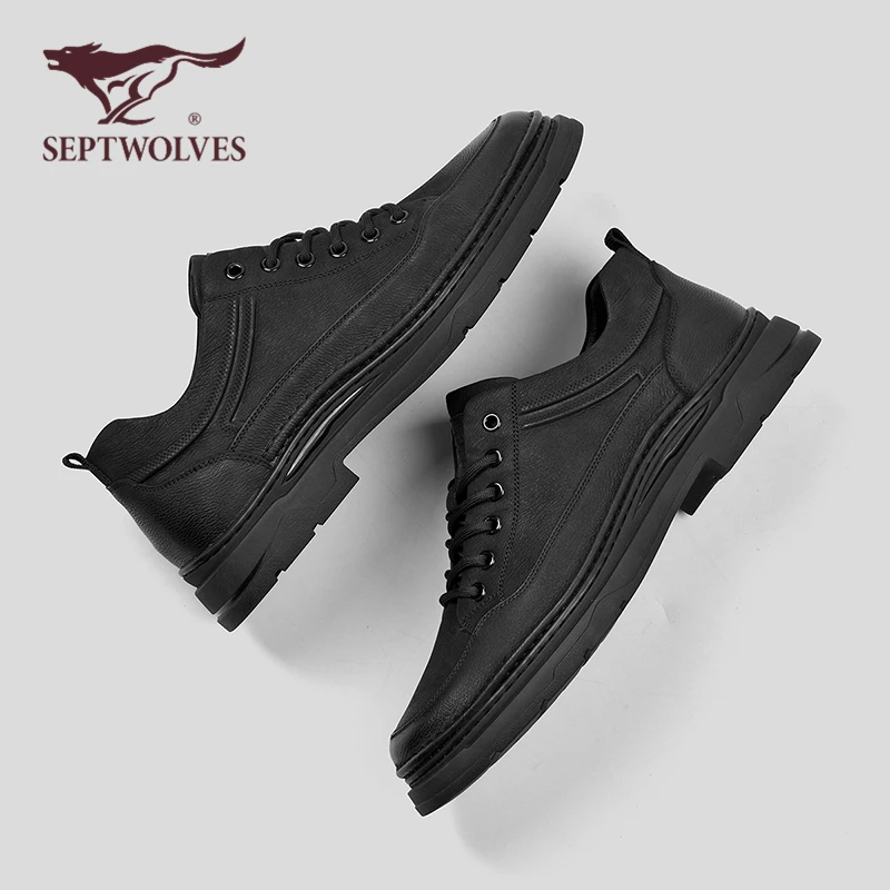 七匹狼男鞋黑色新款英伦风复古工装真皮软底马丁靴男款3154