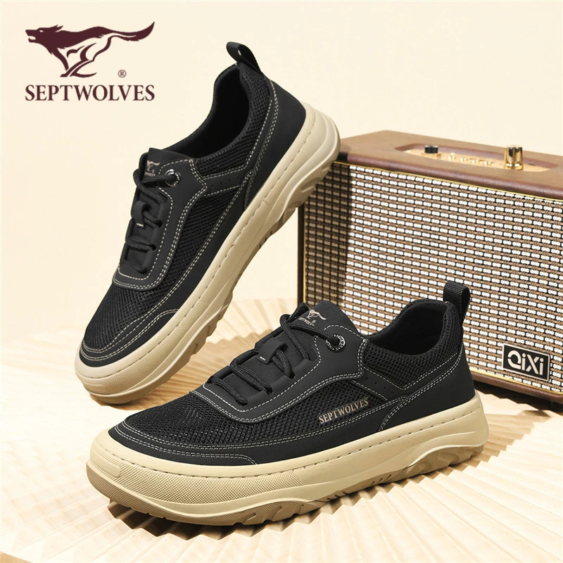 七匹狼休闲鞋男款夏季透气男鞋镂空网面鞋子潮流新款黑色男士百搭