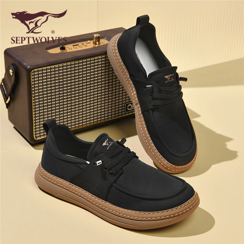 七匹狼春季懒人布鞋新款夏季休闲男鞋黑色鞋子男薄款透气板鞋男