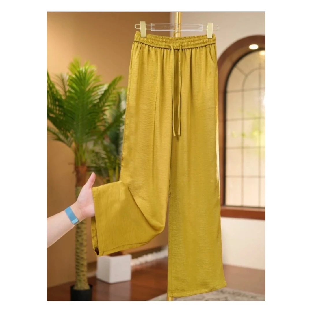 8633-033-2023春秋新款重磅老软缎直筒中高腰女士休闲裤