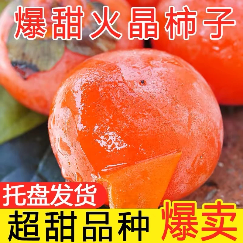 陕西正宗火晶柿子流心水果新鲜现摘应季水果30枚50-70克包邮