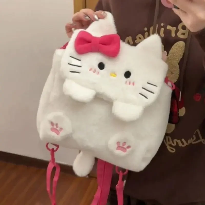 可爱卡通小猫咪毛绒双肩包2025新款大容量斜挎包百搭多功能小背包