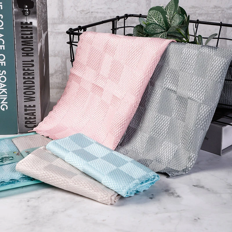 袋装4P格子鱼鳞布加厚吸水抹布擦玻璃厨房家务清洁巾洗碗巾不沾油