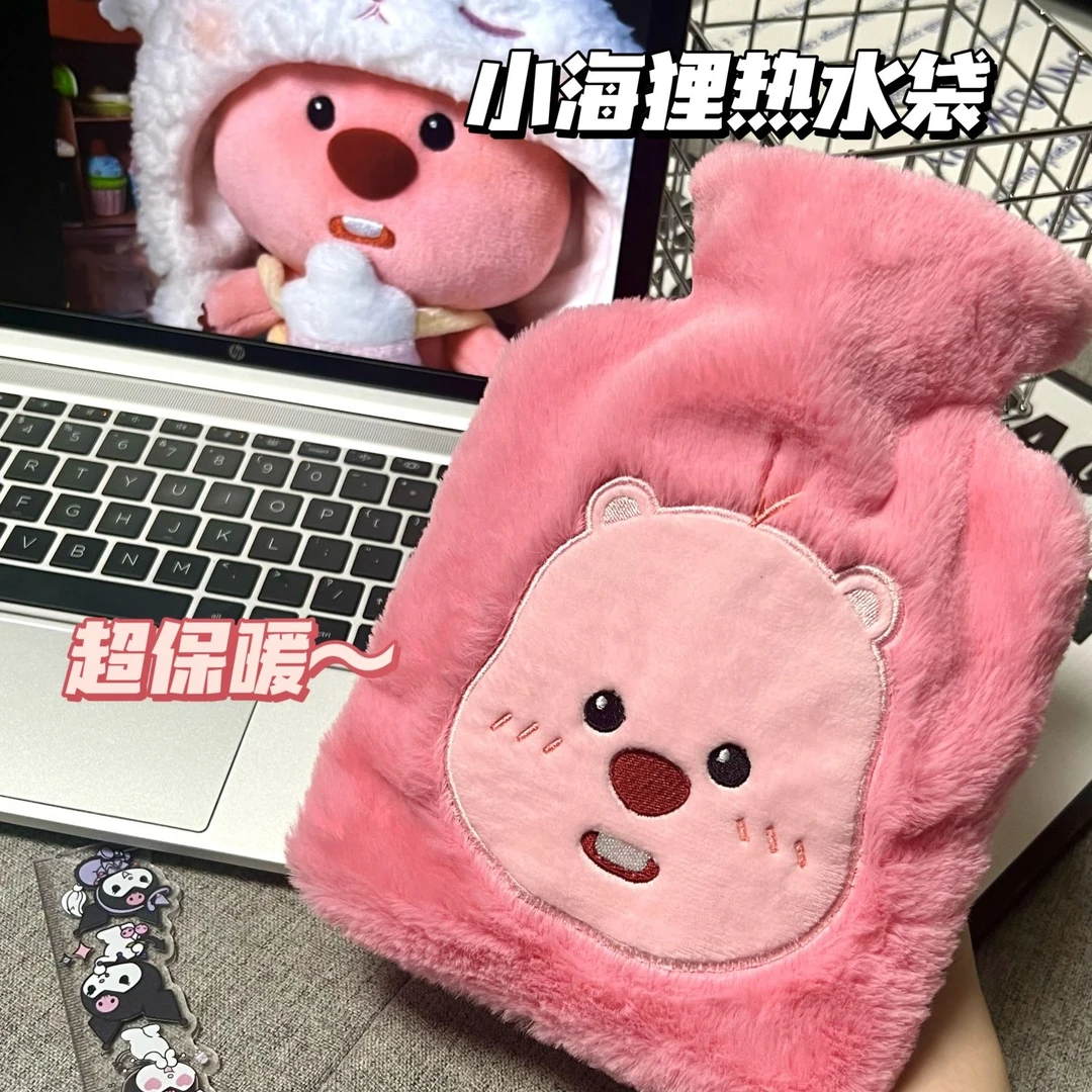 新款加厚防爆热水袋灌水注水式暖手宝暖宝宝可爱毛绒loopy暖水袋