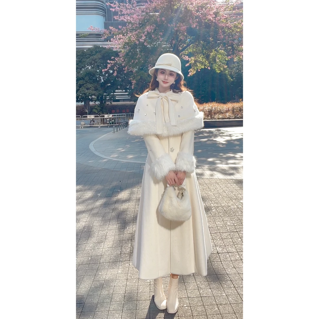 梓晴-北岛之恋 斗篷披肩毛呢外套大衣