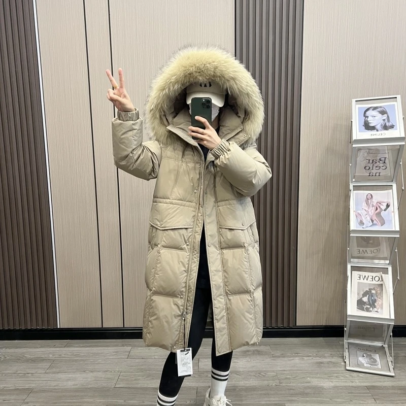 【菱形格】羽绒服女中长款2024冬季新款韩版宽松显瘦时尚加厚外套