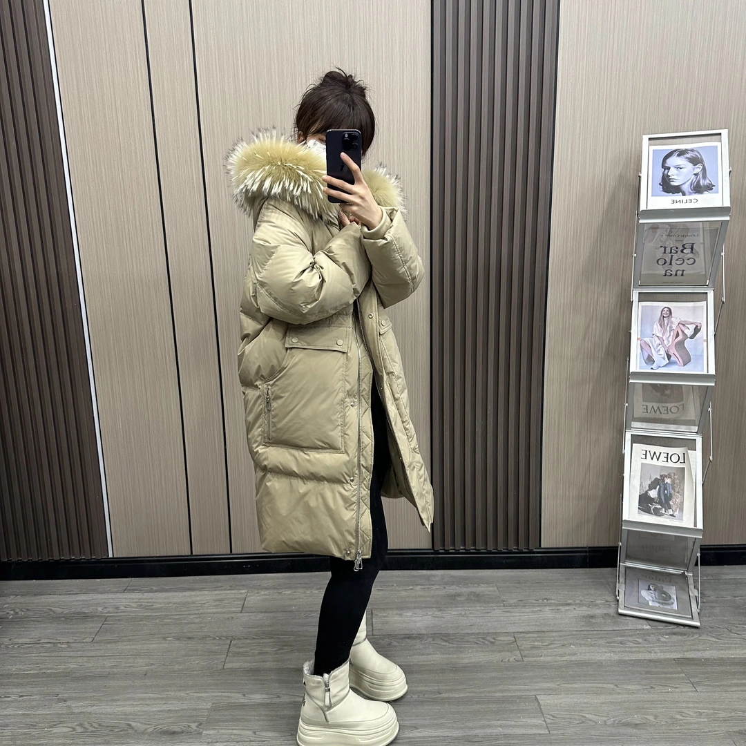 【香谢】90白鸭绒羽绒服女2024年新款大毛领时尚加厚中长款冬季外套