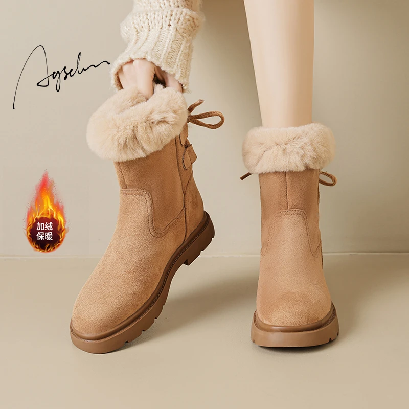 奥古狮登雪地靴女冬季加绒2023新款厚底防滑防水马丁短靴东北棉鞋