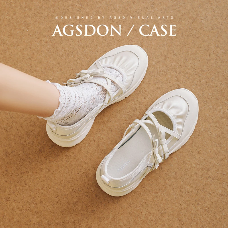 奥古狮登运动玛丽珍女鞋2025新款夏季法式配裙子厚底小白芭蕾单鞋