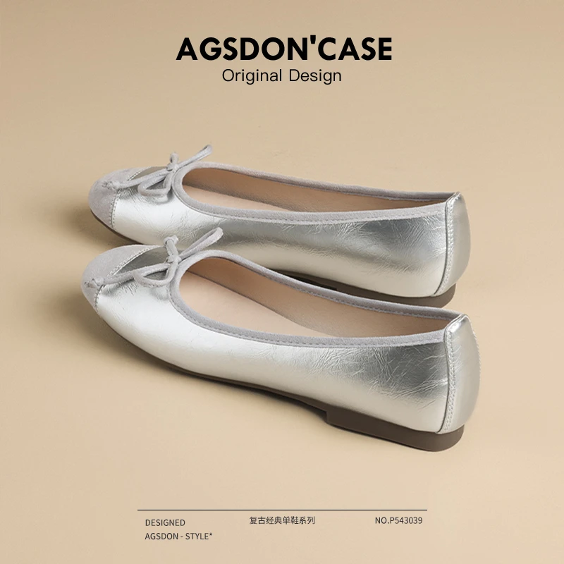 奥古狮登银色单鞋女款2024新款夏季平底女鞋玛丽珍浅口凉鞋配裙子