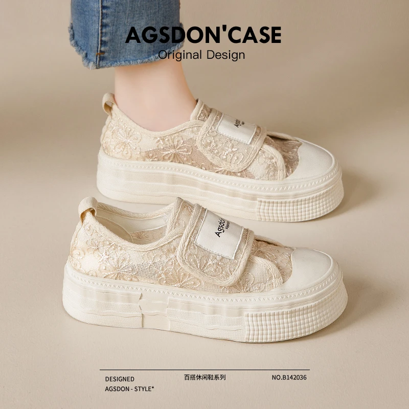 网面透气帆布鞋女款2024新款春夏季魔术贴小白鞋配裙子软底渔夫鞋