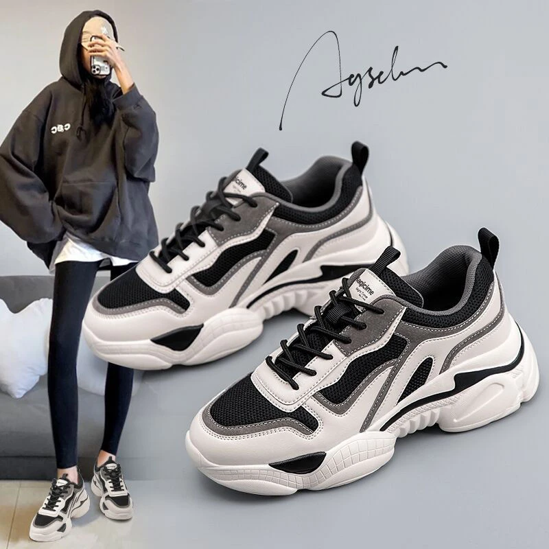 奥古狮登品牌爆款老爹鞋女2024秋冬加绒厚底增高显脚小休闲运动鞋
