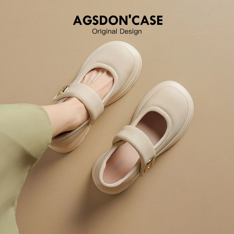 奥古狮登厚底玛丽珍鞋女鞋2024年夏季增高小皮鞋法式平底小白单鞋