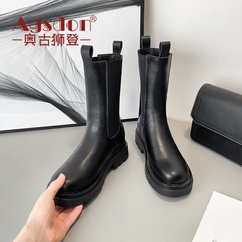 奥古狮登马丁靴女2023新款爆款烟筒靴时尚百搭显高显瘦骑士靴短靴