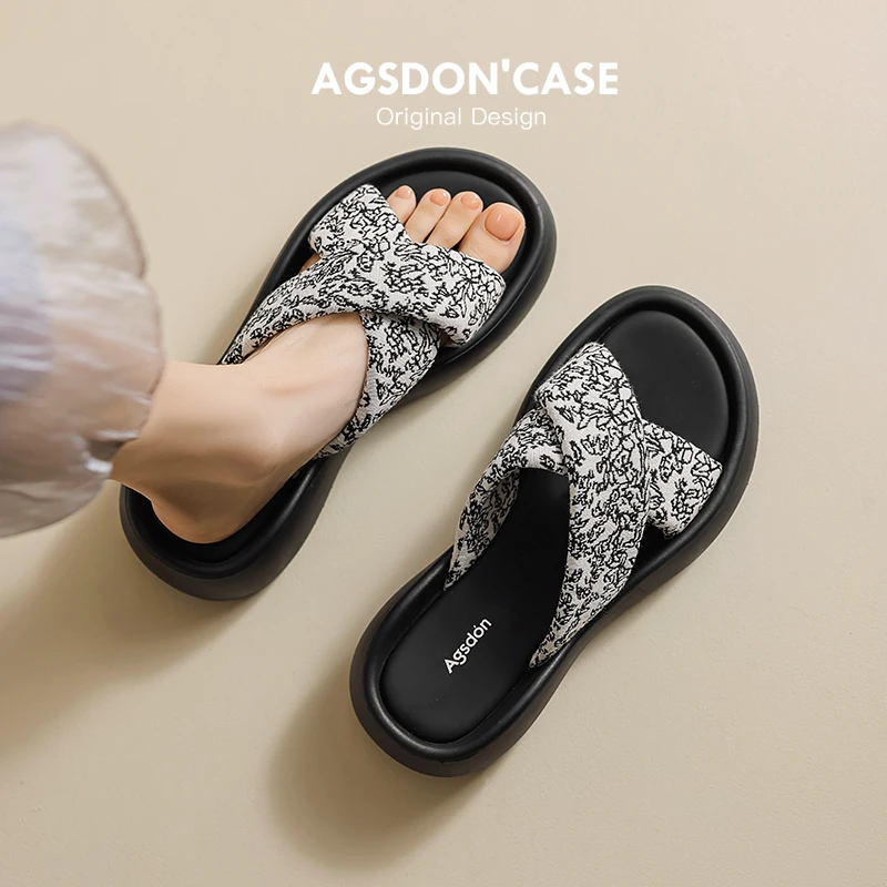 奥古狮登厚底凉拖鞋女夏季外穿运动沙滩凉鞋黑色一脚蹬软底踩屎感