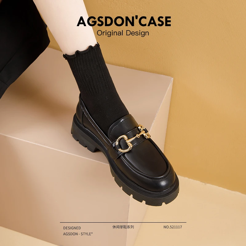 奥古狮登黑色乐福鞋女2024春季新款厚底英伦小皮鞋增高一脚蹬单鞋