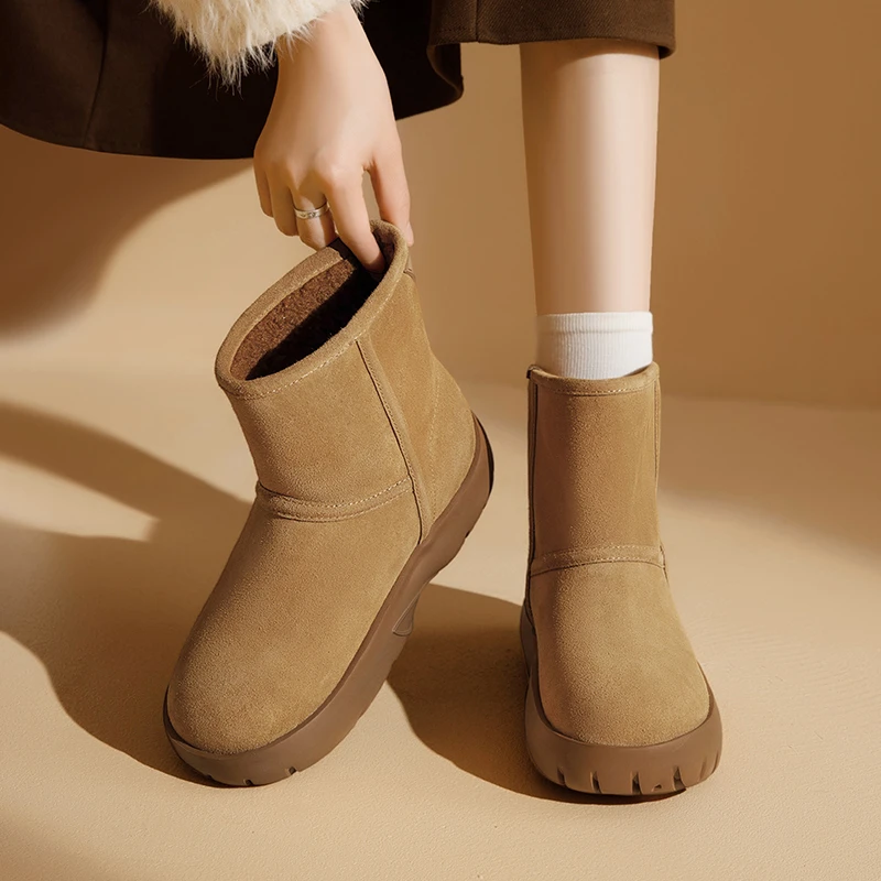 奥古狮登厚底雪地靴女2023新款加绒棉鞋东北面包桑坡保暖马丁靴子