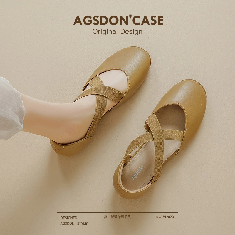 奥古狮登法式玛丽珍女鞋2024新款夏季交叉绑带平底浅口芭蕾单鞋子
