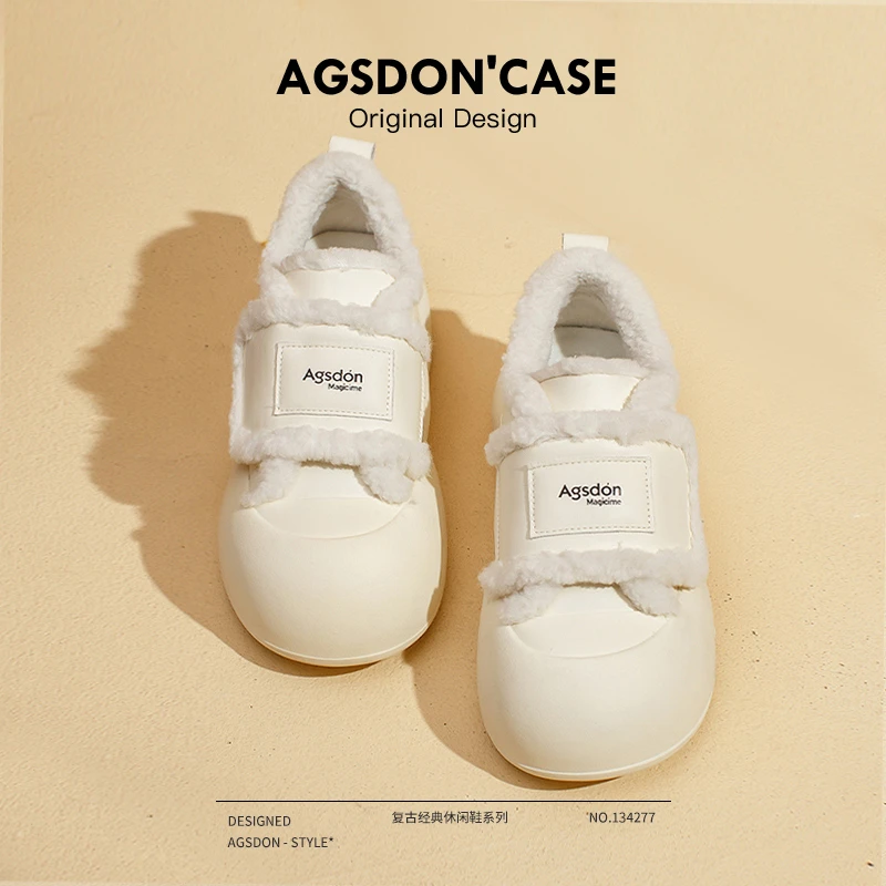 奥古狮登厚底雪地靴女款2023新款冬季魔术贴加绒小白鞋厚底蓬蓬鞋