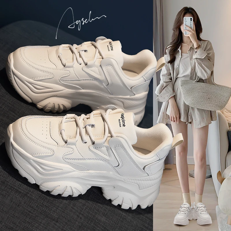 奥古狮登厚底老爹鞋女款2025春季新款显脚小增高休闲小白运动女鞋
