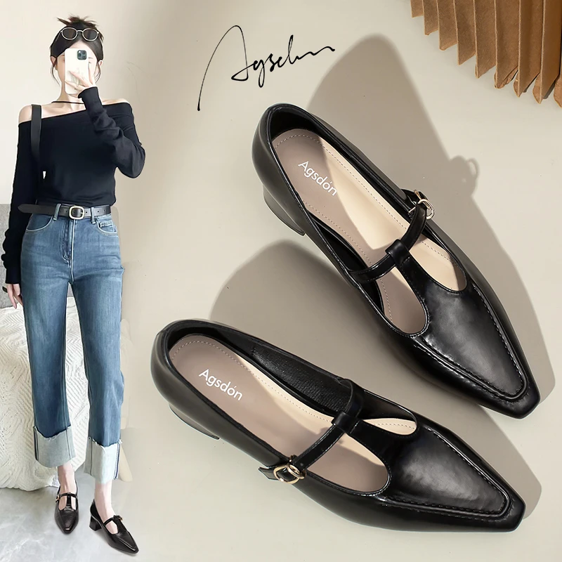 奥古狮登复古粗跟高跟鞋2023年秋季新款80年代港风时尚轻奢小皮鞋