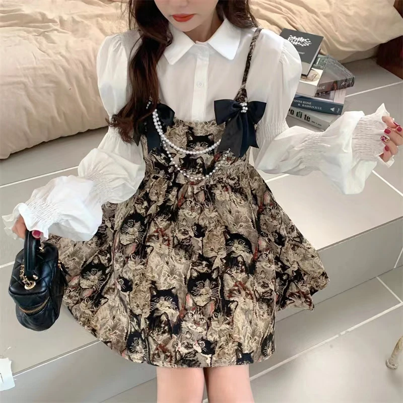 【Miss 果果】秋季新款 油画女孩减龄风吊带连衣裙两件套