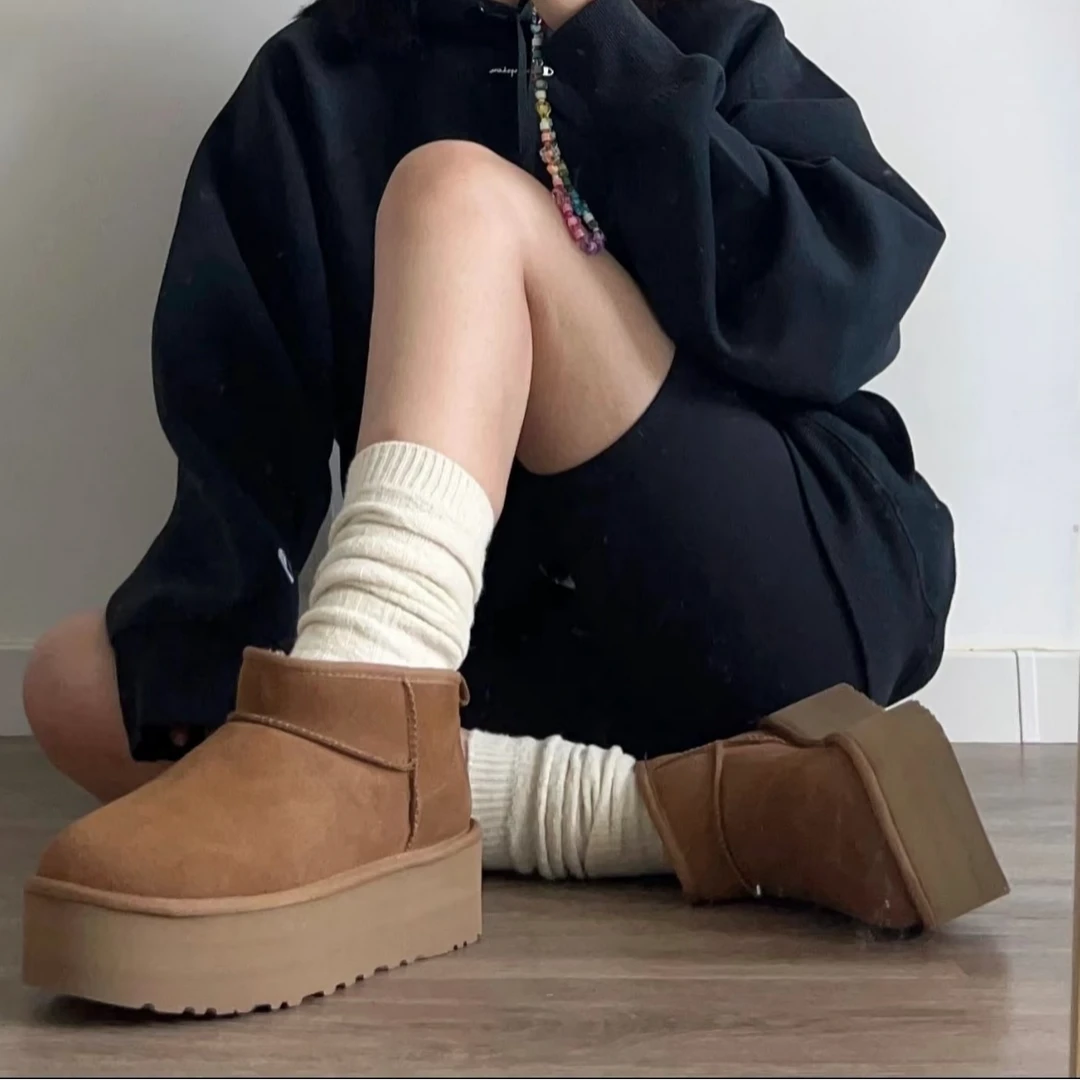 桑坡皮毛一体周冬雨五厘米雪地靴2024新款秋冬加厚雪地靴时尚百搭