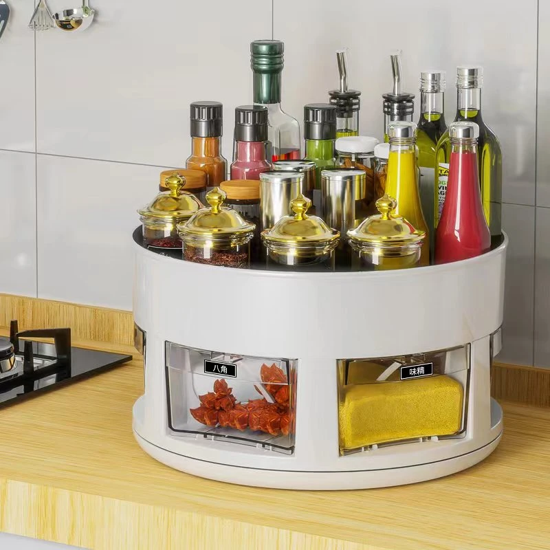 旋转调料盒调味罐瓶托盘架厨房家用双层盐收纳盒防尘多功能调味瓶