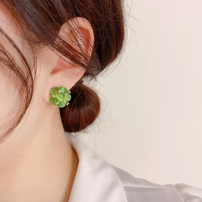 铜合金合成锆石耳饰 铜合金合成锆石耳饰花束法式气质百搭耳钉