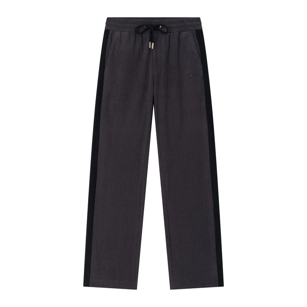 CRCR秋冬季男士简约直筒灯芯绒宽松简约高弹力条纹拼接休闲裤卫裤