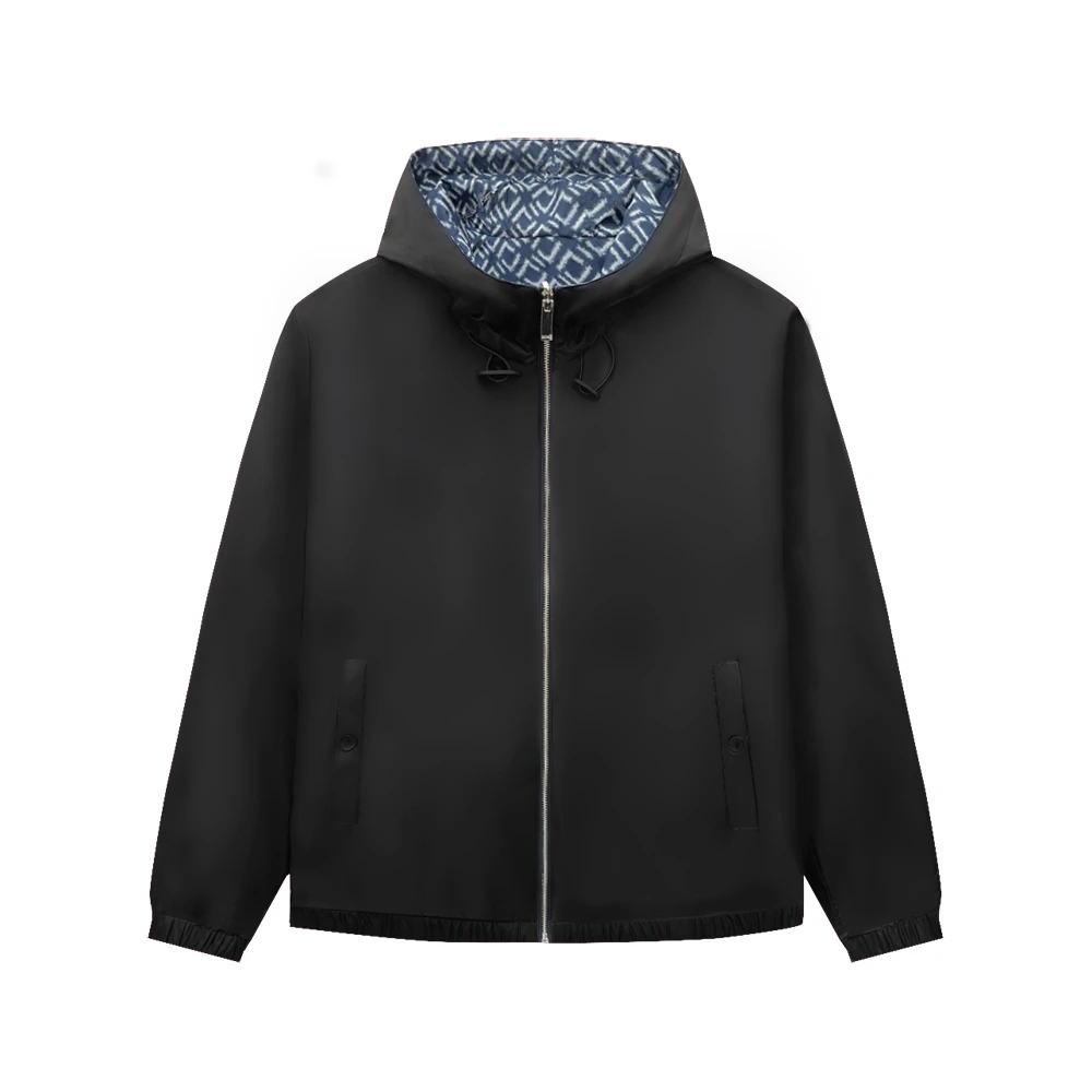 Dite迪特男秋冬厚双面穿logo老花简约纯色蓝黑色连帽拉链夹克外套