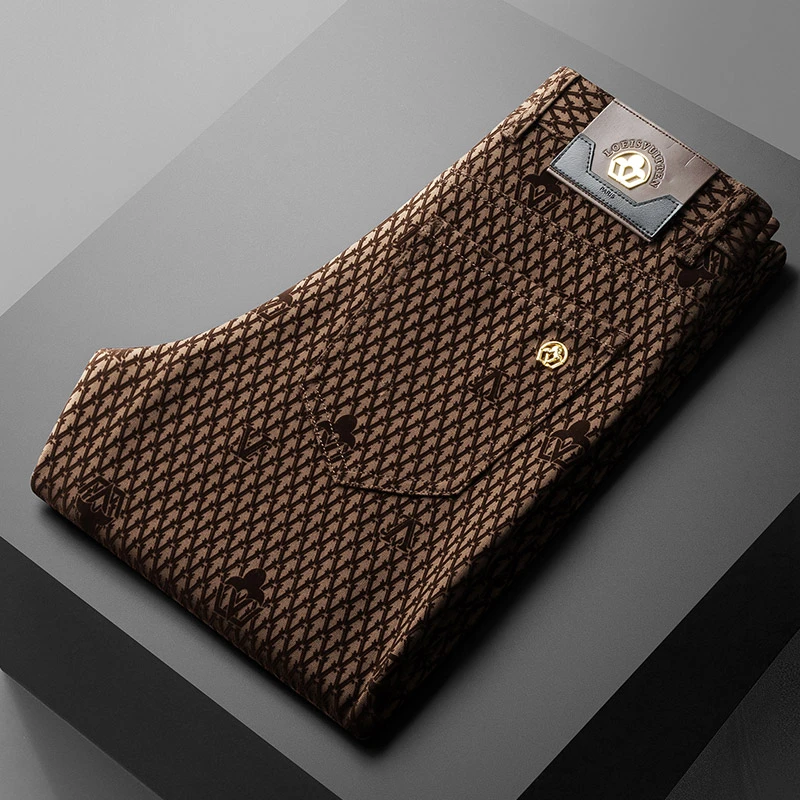 秋冬轻奢植绒男士休闲裤修身弹力高档时尚加绒百搭男裤直筒男裤