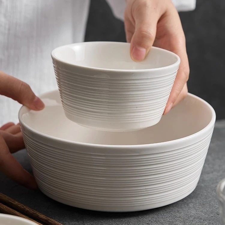 日式碗家用新款陶瓷面碗汤碗防烫高颜值创意简约条纹饭碗宿舍餐具