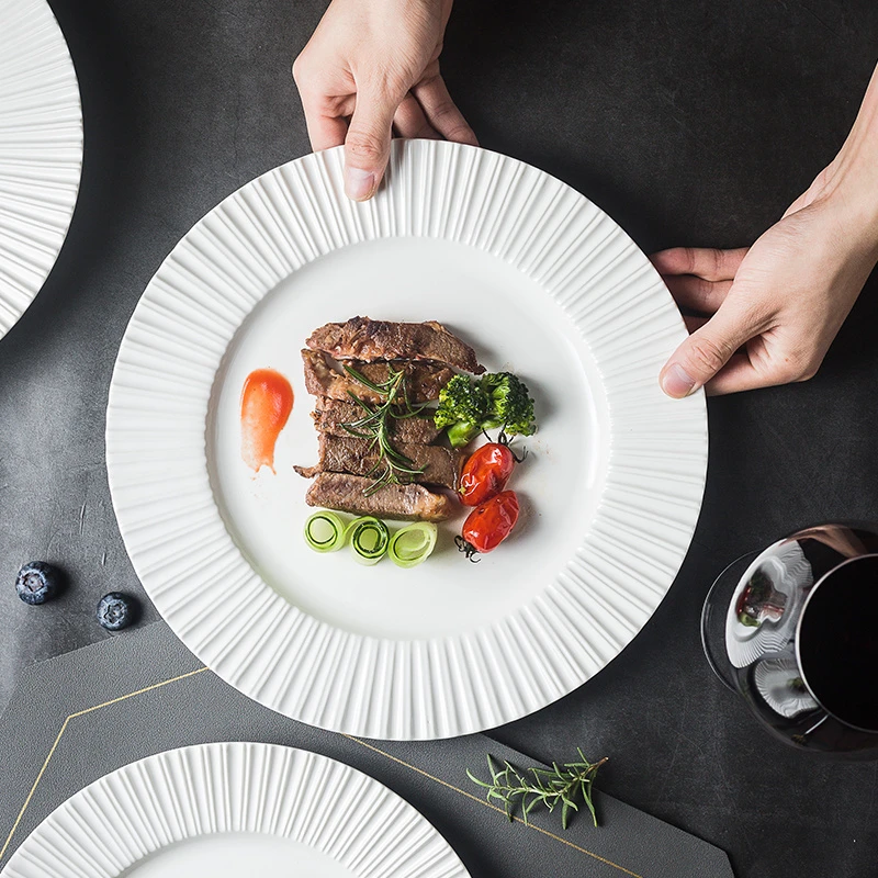 【村菇专属】卡尔新款草帽汤盘网红陶瓷平盘牛排西餐具白色轻奢