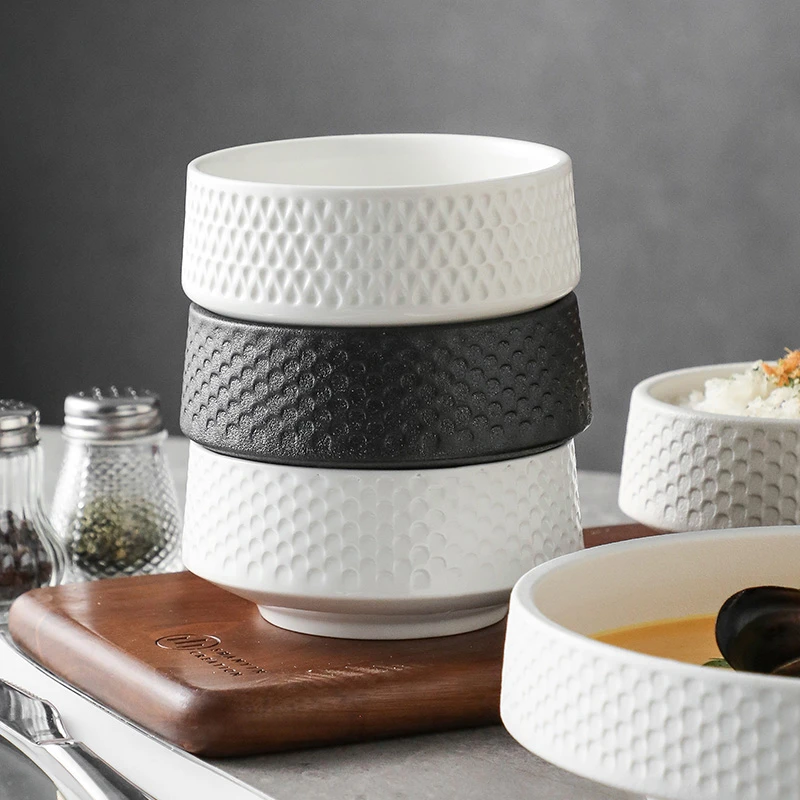 高颜值餐具饭碗家用陶瓷大号汤盘米饭碗锤目汤碗简约沙拉盘餐具